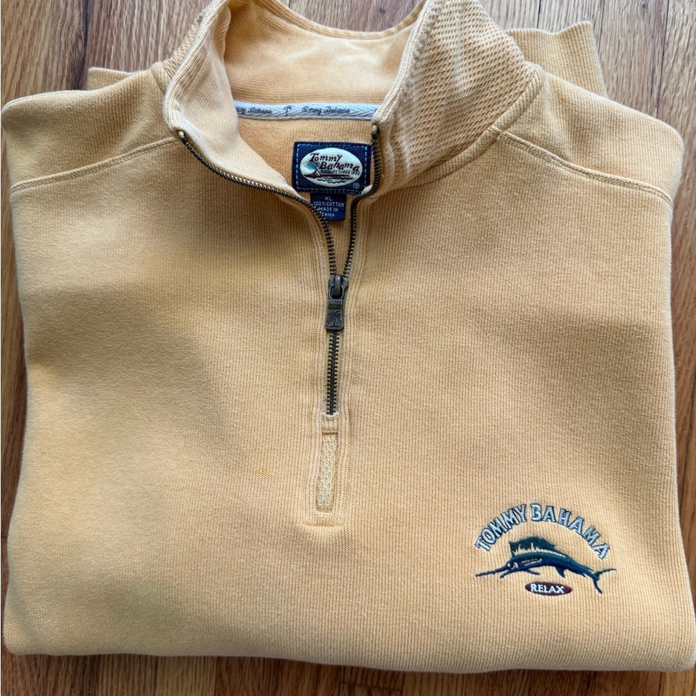 Tommy Bahama Men’s Quarter-Zip Sweater - Mustard XL 100% Cotton
